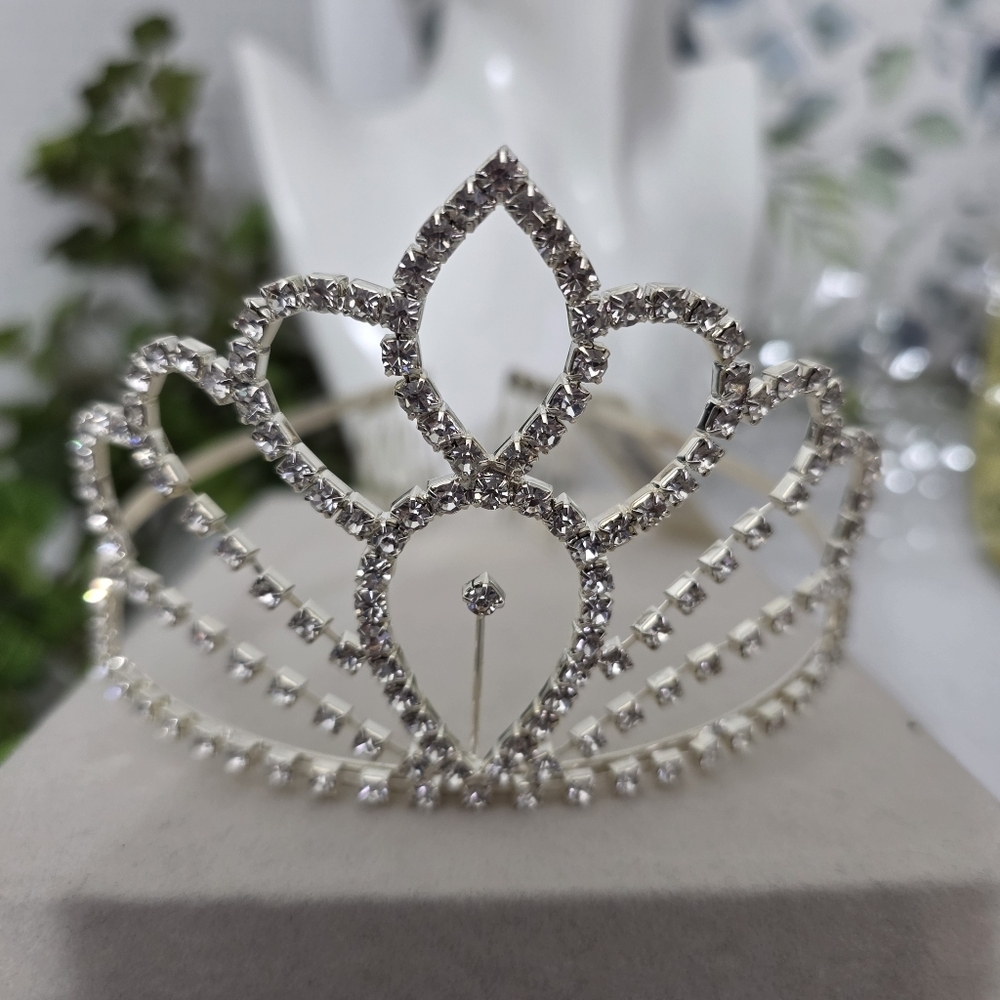 Silver Clear Rhinestone Princess Tiara with Side Combs